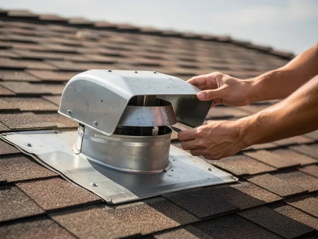 Margate Dryer Vent Cleaning certified technician safely cleaning a roof-mounted dryer vent in Margate