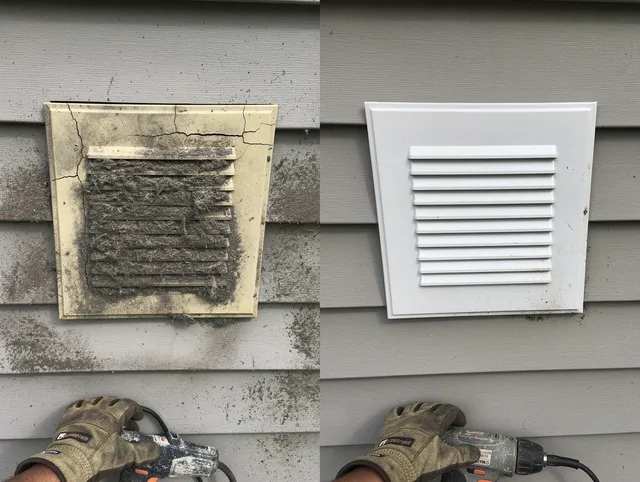 Margate Dryer Vent Cleaning technician installing high-quality dryer vent cover at a residential property in Margate