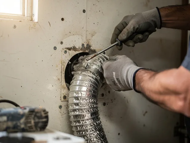 Margate Dryer Vent Cleaning technician performing precise dryer vent hose installation in Margate